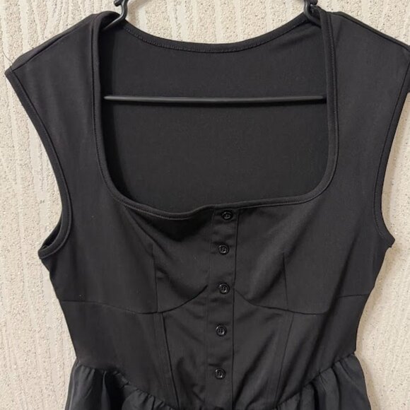 Black Sleeveless Fit And Flare Button Front Dress - Picture 5 of 7